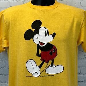 Vintage 70s Mickey Mouse T Shirt Walt Disney Disneyland Yellow Tee Mens M Medium